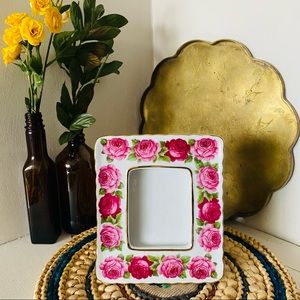 Vintage Lefton mini photo frame pink roses